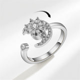 Lab-Created Crystal & Cubic Zirconia Rotating Floral Moon Ring