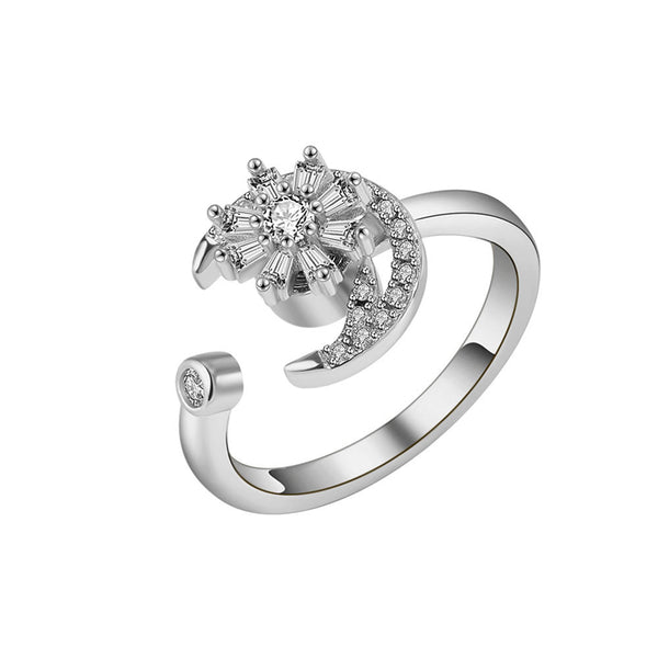 Lab-Created Crystal & Cubic Zirconia Rotating Floral Moon Ring