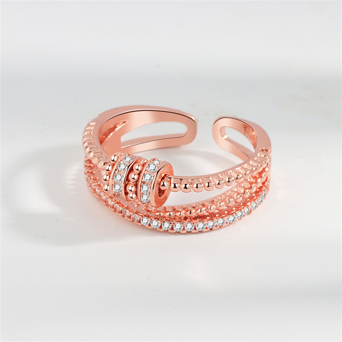Cubic Zirconia and 18K Rose Gold-Plated Coil Open Ring, rose gold statement rings for women, detail close-up
