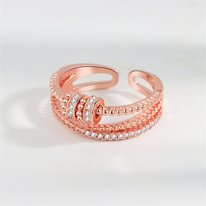 Cubic Zirconia and 18K Rose Gold-Plated Coil Open Ring, rose gold statement rings for women, detail close-up