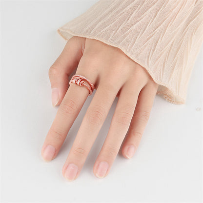Cubic Zirconia and 18K Rose Gold-Plated Coil Open Ring, rose gold statement rings for women, lifestyle look