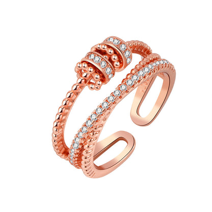 Cubic Zirconia and 18K Rose Gold-Plated Coil Open Ring, rose gold statement rings for women, botanical inspired, side view