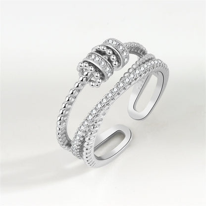 Cubic Zirconia and Silver-Plated Coil Crisscross Open Ring, silver statement rings for women, botanical inspired, front view