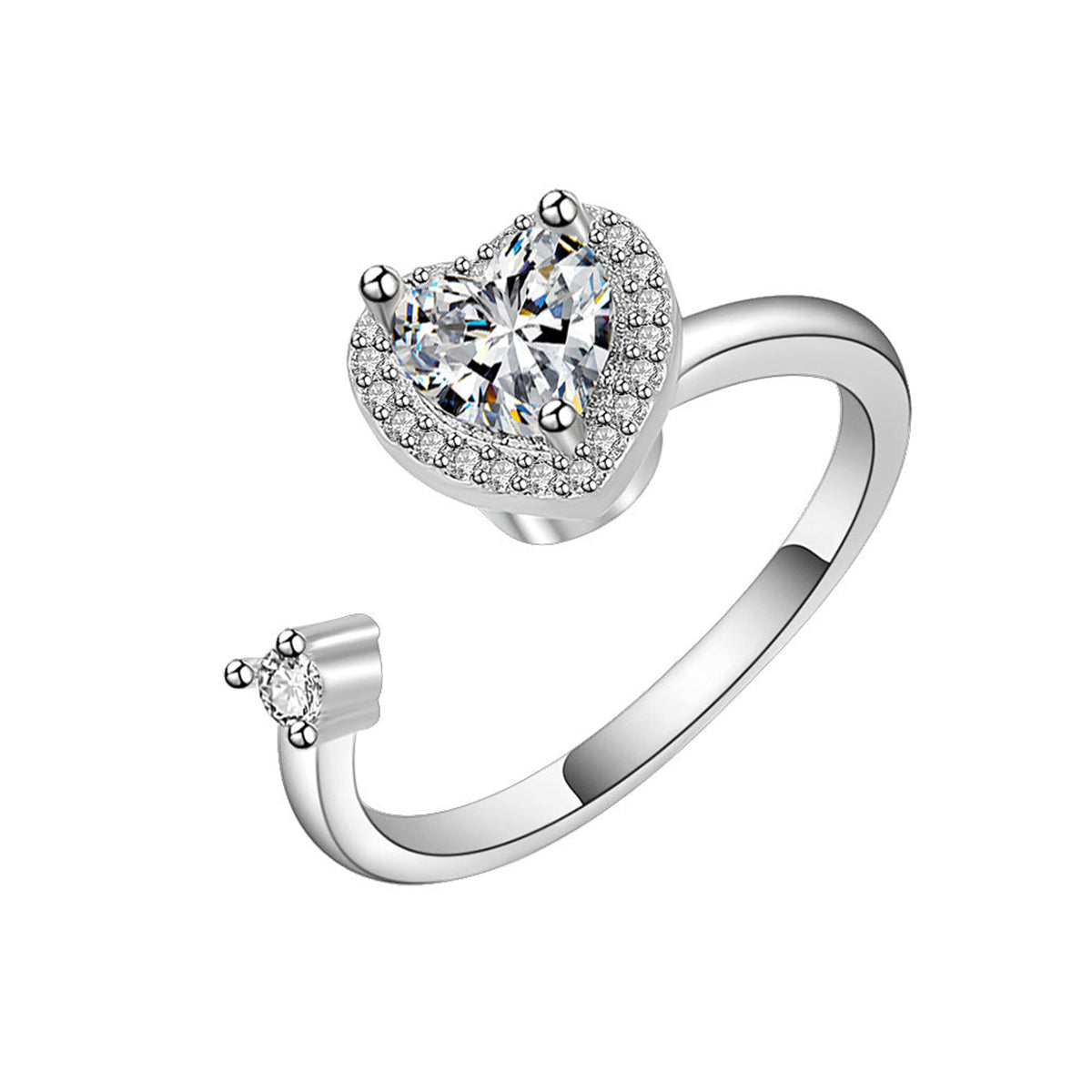 Crystal and Cubic Zirconia Silver-Plated Rotating Heart Open Ring, silver statement rings for women, side view