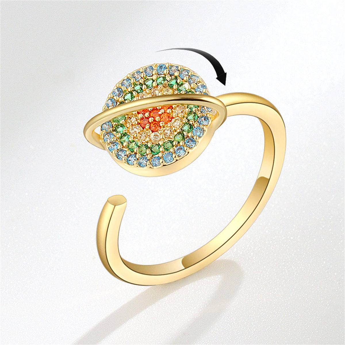 Blue Multicolor Cubic Zirconia & 18K Gold-Plated Rotating Planet Ring