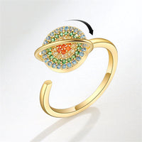 Blue Multicolor Cubic Zirconia & Goldtone Rotating Planet Ring