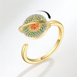 Blue Multicolor Cubic Zirconia & Goldtone Rotating Planet Ring