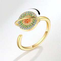 Blue Multicolor Cubic Zirconia & 18K Gold-Plated Rotating Planet Ring