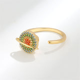 Blue Multicolor Cubic Zirconia & Goldtone Rotating Planet Ring