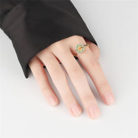 Blue Multicolor Cubic Zirconia & Goldtone Rotating Planet Ring