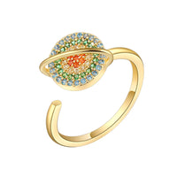 Blue Multicolor Cubic Zirconia & Goldtone Rotating Planet Ring