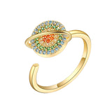 Blue Multicolor Cubic Zirconia & Goldtone Rotating Planet Ring