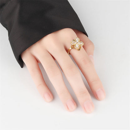 Crystal and Cubic Zirconia 18K Gold-Plated Rotating Floral Ring, gold statement rings for women, lifestyle look