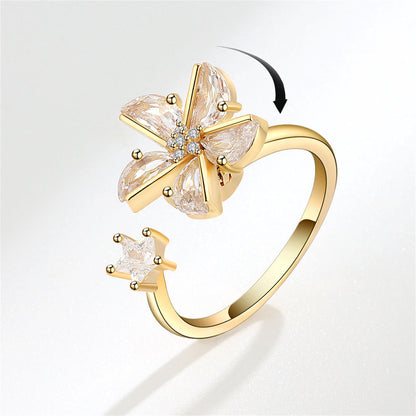 Crystal and Cubic Zirconia Rotating Windmill Open Ring, statement rings for women, elegant gift for her, front view