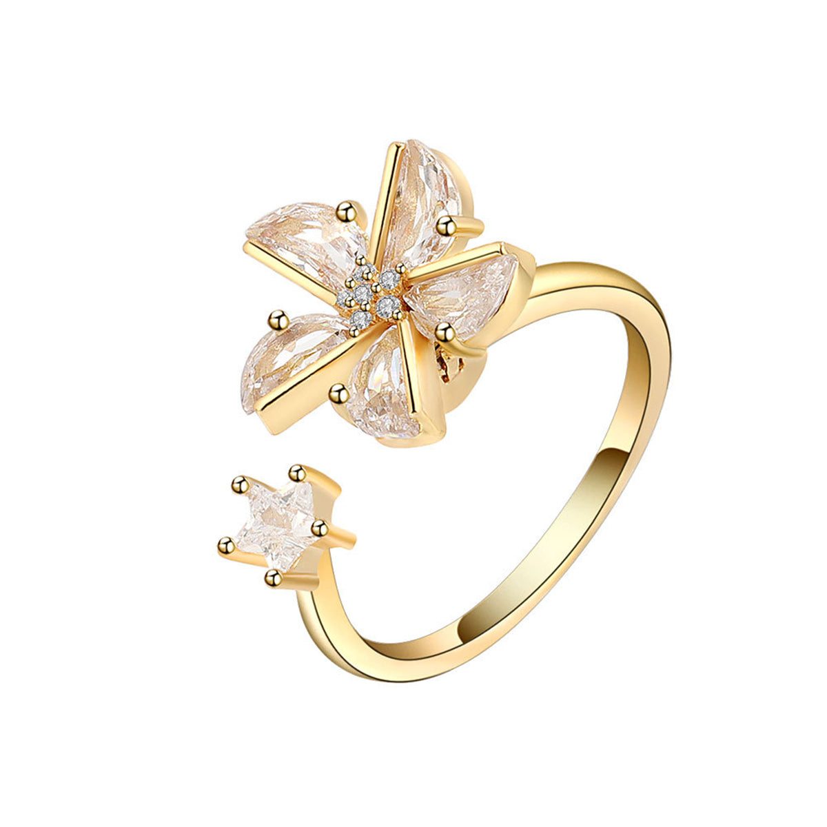 Crystal and Cubic Zirconia Rotating Windmill Open Ring, statement rings for women, elegant gift for her, side view