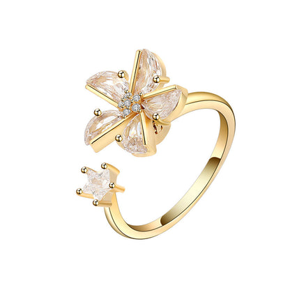 Crystal and Cubic Zirconia Rotating Windmill Open Ring, statement rings for women, elegant gift for her, side view