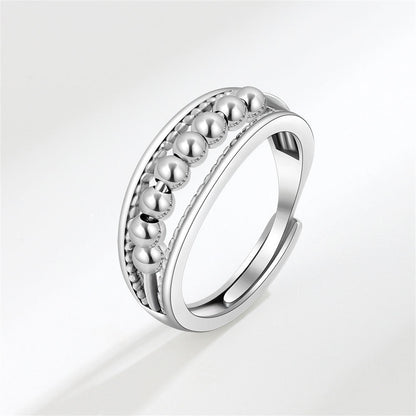 Silver-Plated Beaded Adjustable Ring, silver statement rings for women, vintage-inspired design, front view