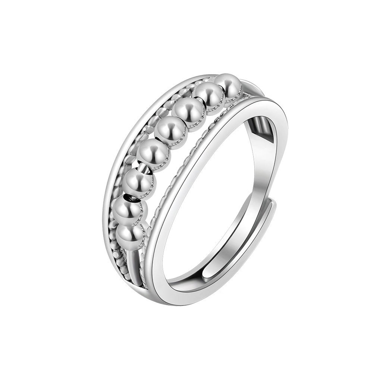 Silver-Plated Beaded Adjustable Ring, silver statement rings for women, vintage-inspired design, side view