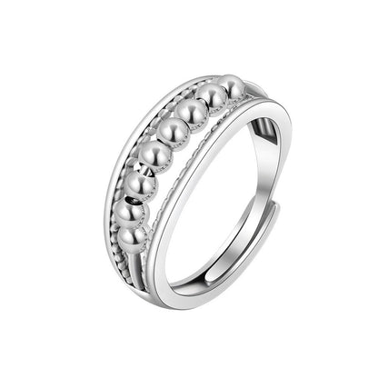Silver-Plated Beaded Adjustable Ring, silver statement rings for women, vintage-inspired design, side view