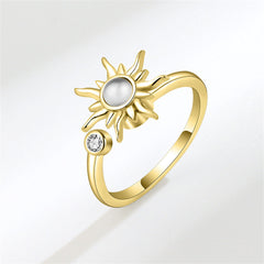 Moonstone & 18K Gold-Plated Cubic Zirconia-Accent Rotatable Sun Open Ring