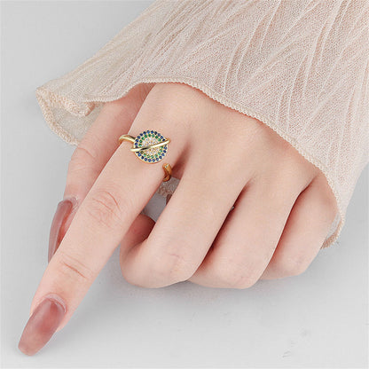 Cubic Zirconia and 18K Gold-Plated Rotatable Planet Open Ring, gold statement rings for women, lifestyle look
