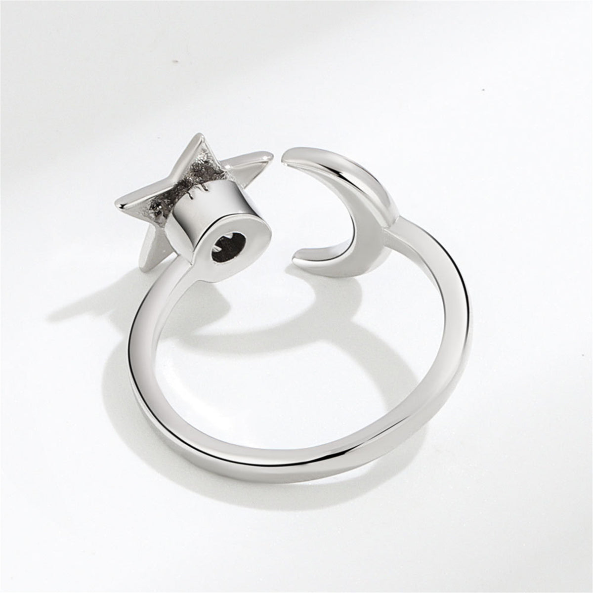 Silver-Plated Rotatable Star and Moon Open Ring, silver statement rings for women, everyday style, lifestyle look
