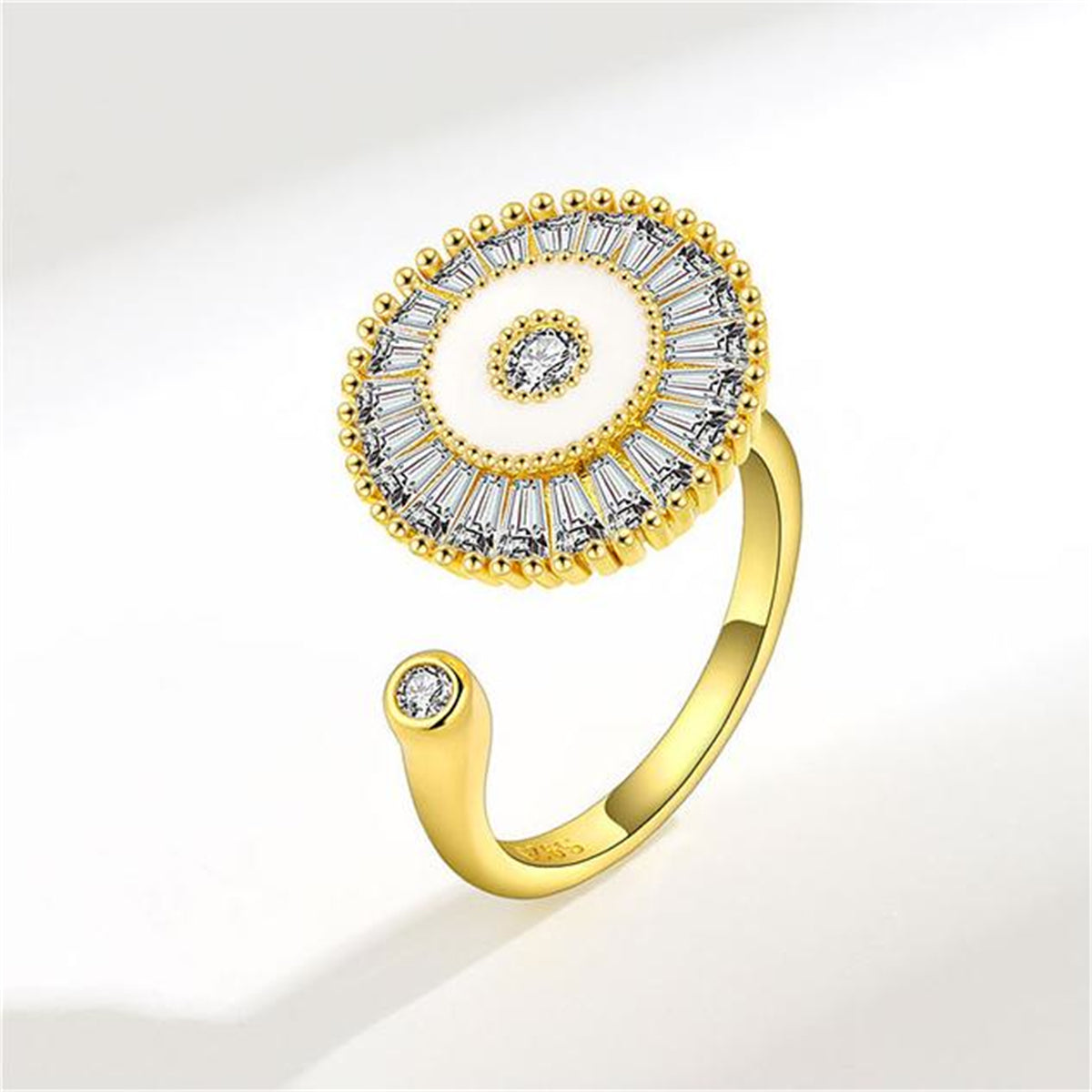 Crystal and 18K Gold-Plated Rotating Round Open Ring, gold statement rings for women, everyday style, side view