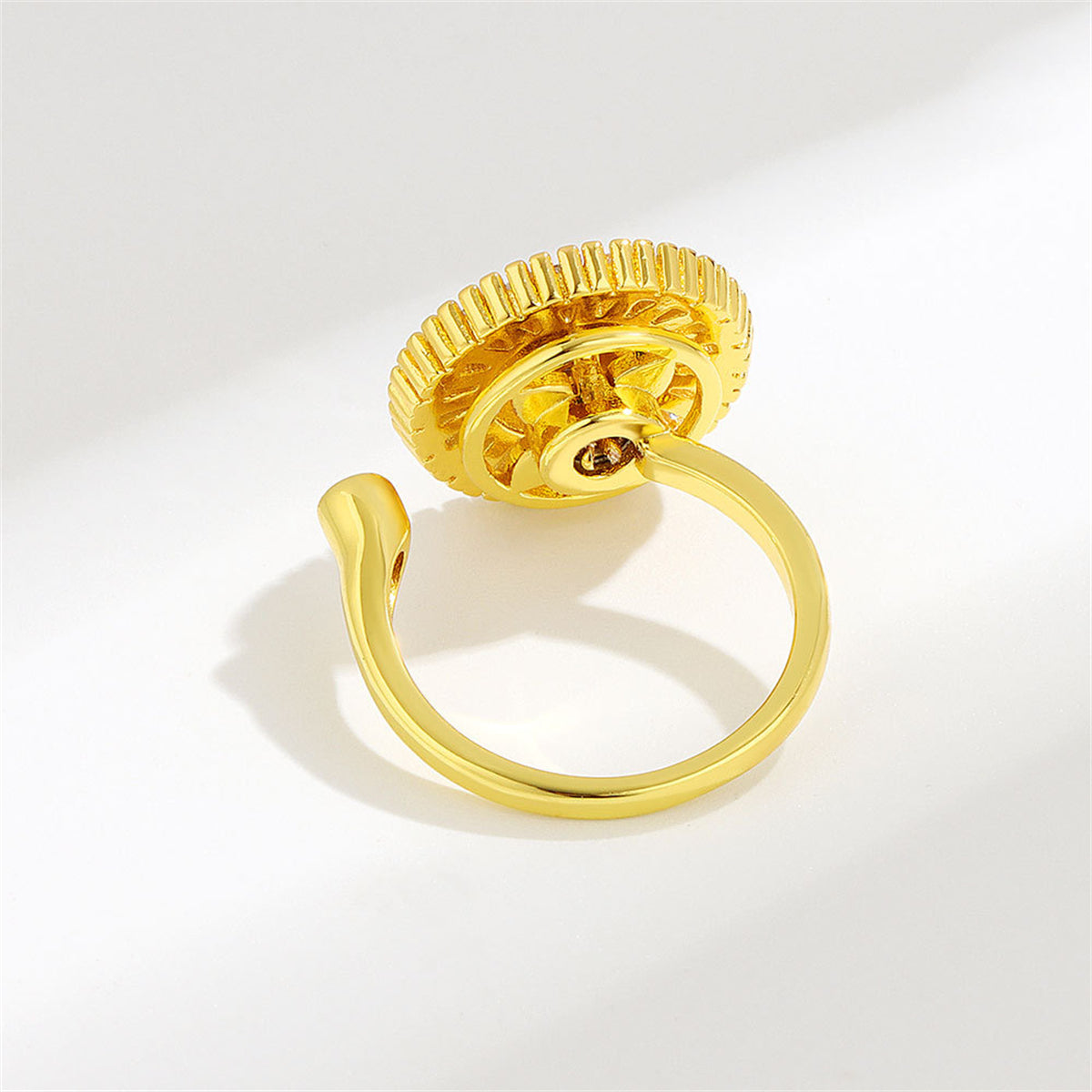 Crystal and 18K Gold-Plated Rotating Round Open Ring, gold statement rings for women, everyday style, detail close-up