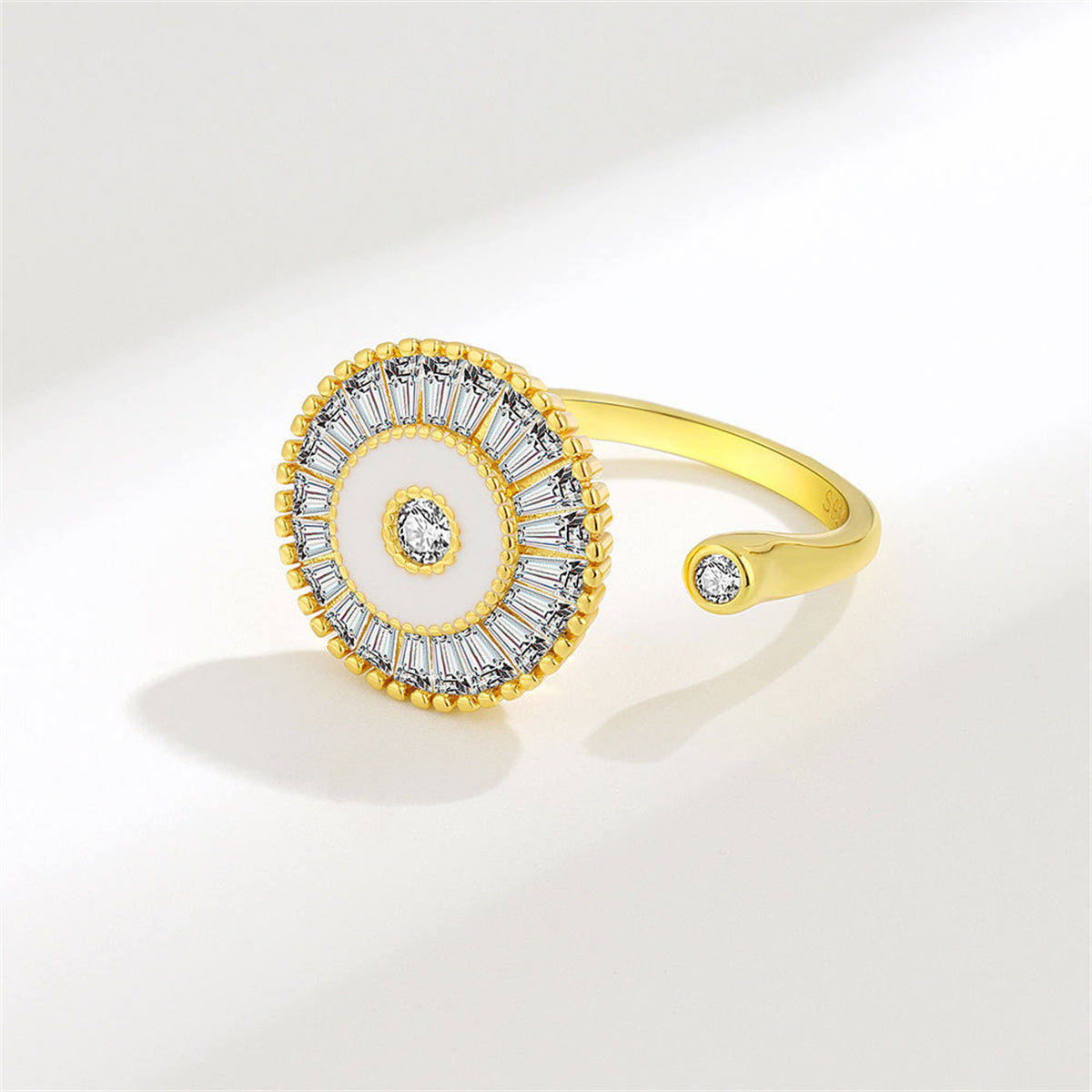 Crystal and 18K Gold-Plated Rotating Round Open Ring, gold statement rings for women, everyday style, lifestyle look