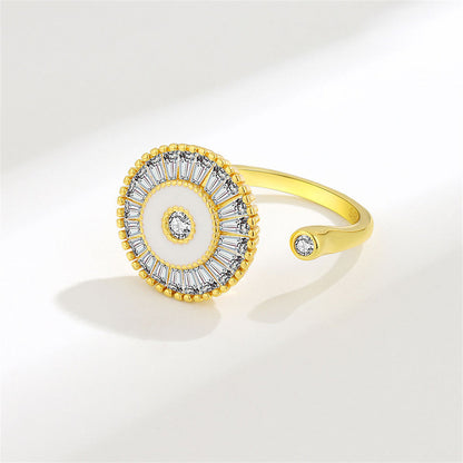 Crystal and 18K Gold-Plated Rotating Round Open Ring, gold statement rings for women, everyday style, lifestyle look