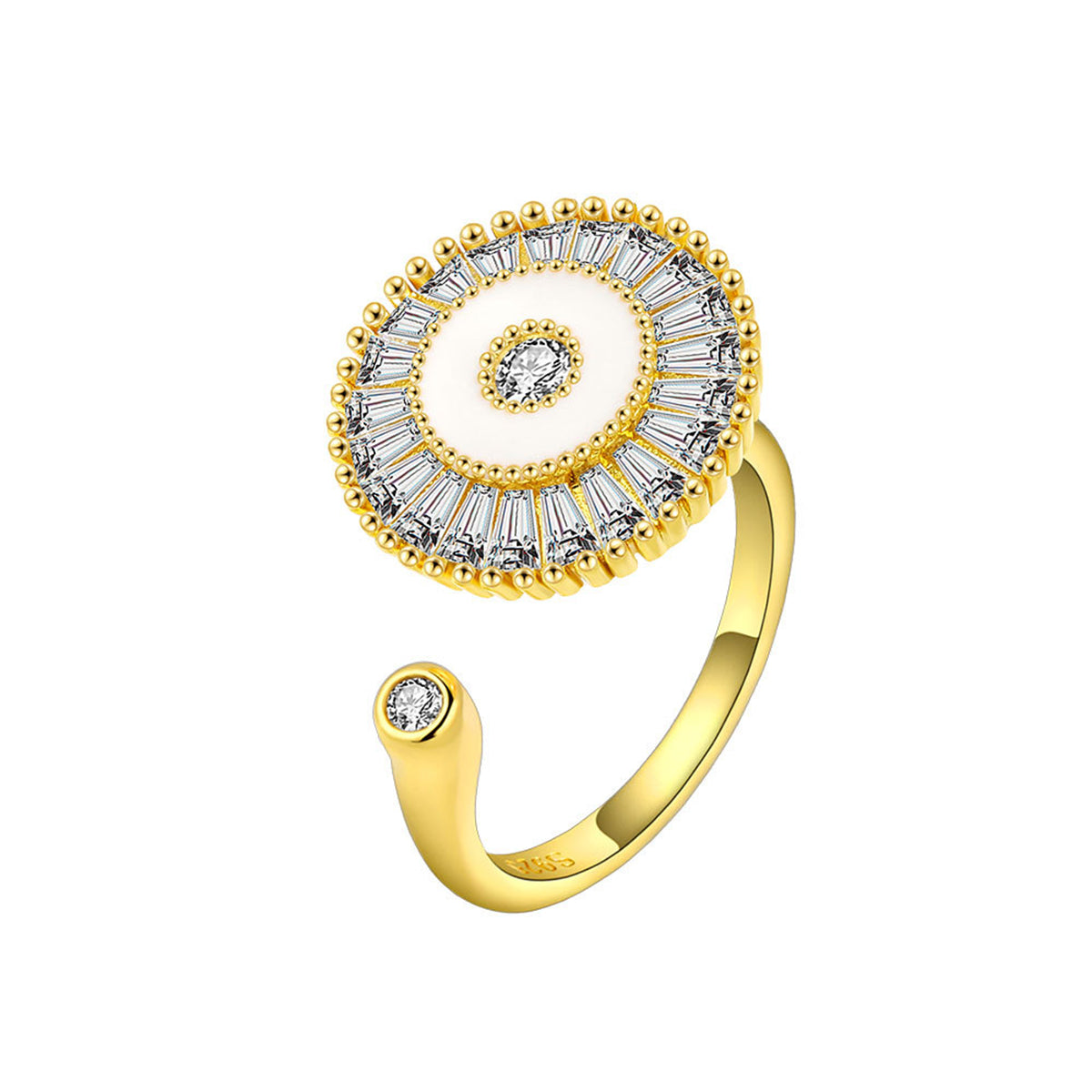 Crystal and 18K Gold-Plated Rotating Round Open Ring, gold statement rings for women, everyday style, front view