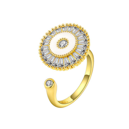 Crystal and 18K Gold-Plated Rotating Round Open Ring, gold statement rings for women, everyday style, front view