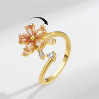 Champagne Lab-Created Crystal & Goldtone Rotating Floral Ring