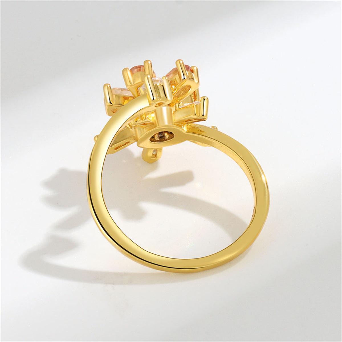Champagne Crystal and Cubic Zirconia 18K Gold-Plated Rotating Floral Ring, gold statement rings for women, lifestyle look