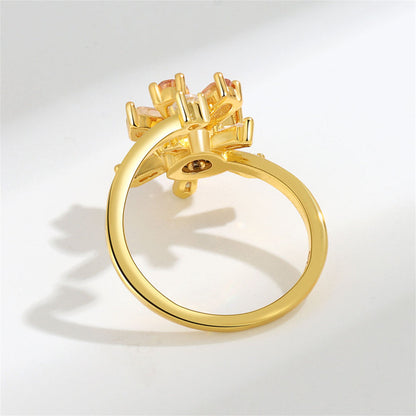 Champagne Crystal and Cubic Zirconia 18K Gold-Plated Rotating Floral Ring, gold statement rings for women, lifestyle look