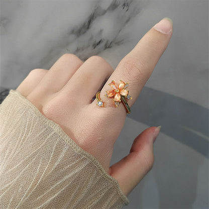 Champagne Crystal and Cubic Zirconia 18K Gold-Plated Rotating Floral Ring, gold statement rings for women, styled look