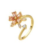 Champagne Lab-Created Crystal & Goldtone Rotating Floral Ring