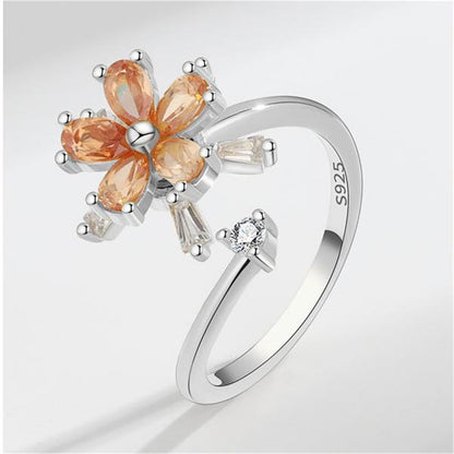 Champagne Crystal and Cubic Zirconia Rotating Floral Bypass Ring, statement rings for women, side view