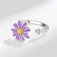 Enamel & Silvertone Cubic Zirconia-Accent Rotatable Mum Open Ring