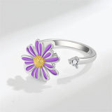 Enamel & Silvertone Cubic Zirconia-Accent Rotatable Mum Open Ring