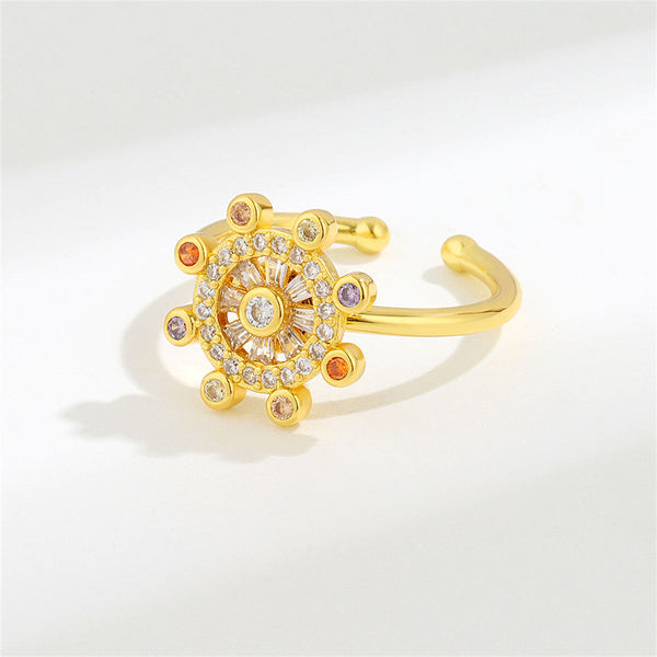Cubic Zirconia & Crystal Goldtone Rotating Rudder Open Ring