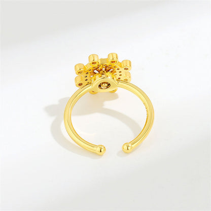 Cubic Zirconia and 18K Gold-Plated Rotating Rudder Open Ring, gold statement rings for women, detail close-up
