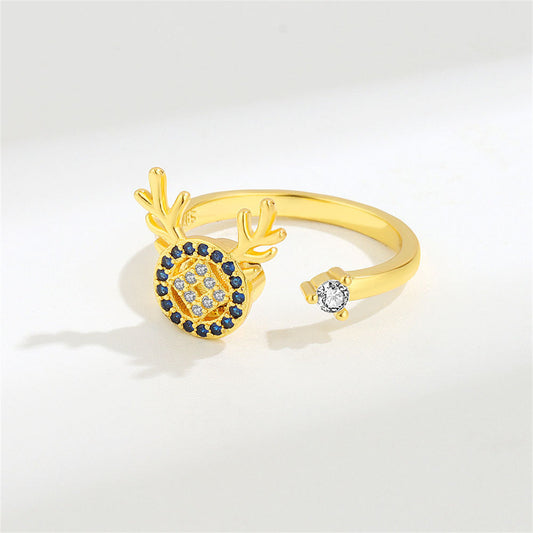 Purple Cubic Zirconia and 18K Gold-Plated Antler Rotating Open Ring, gold statement rings for women, front view