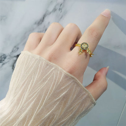 Purple Cubic Zirconia and 18K Gold-Plated Antler Rotating Open Ring, gold statement rings for women, side view