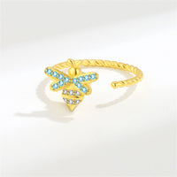 Cubic Zirconia & Goldtone Rotating Bee Open Ring
