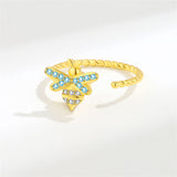 Cubic Zirconia & Goldtone Rotating Bee Open Ring