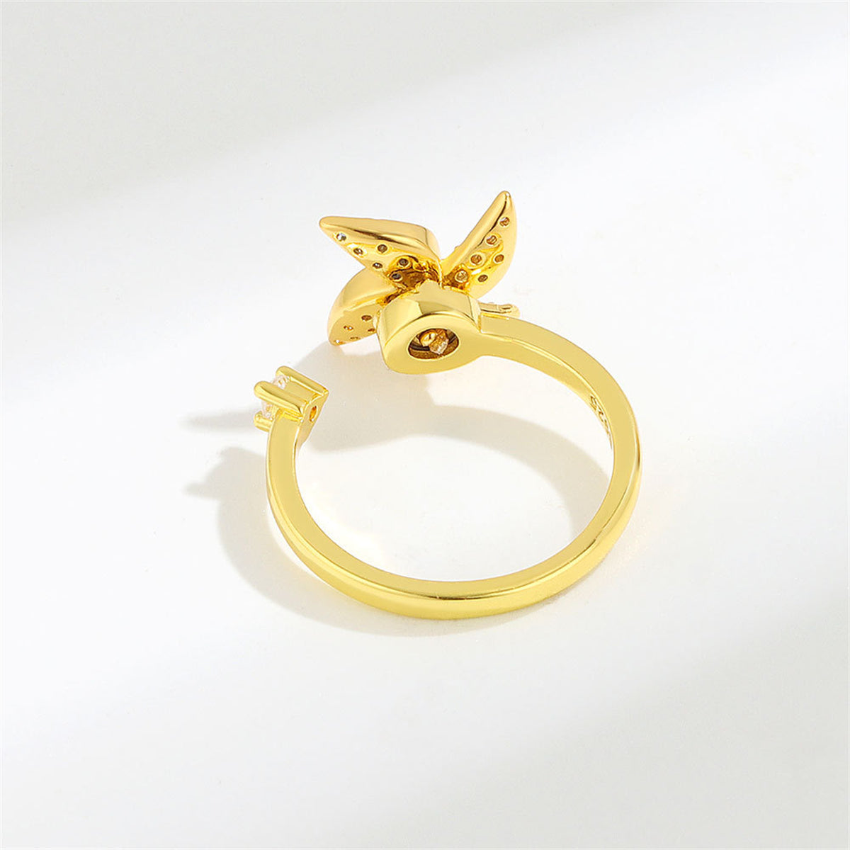 Cubic Zirconia and 18K Gold-Plated Rotating Windmill Open Ring, gold statement rings for women, side view