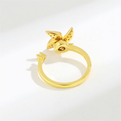 Cubic Zirconia and 18K Gold-Plated Rotating Windmill Open Ring, gold statement rings for women, side view