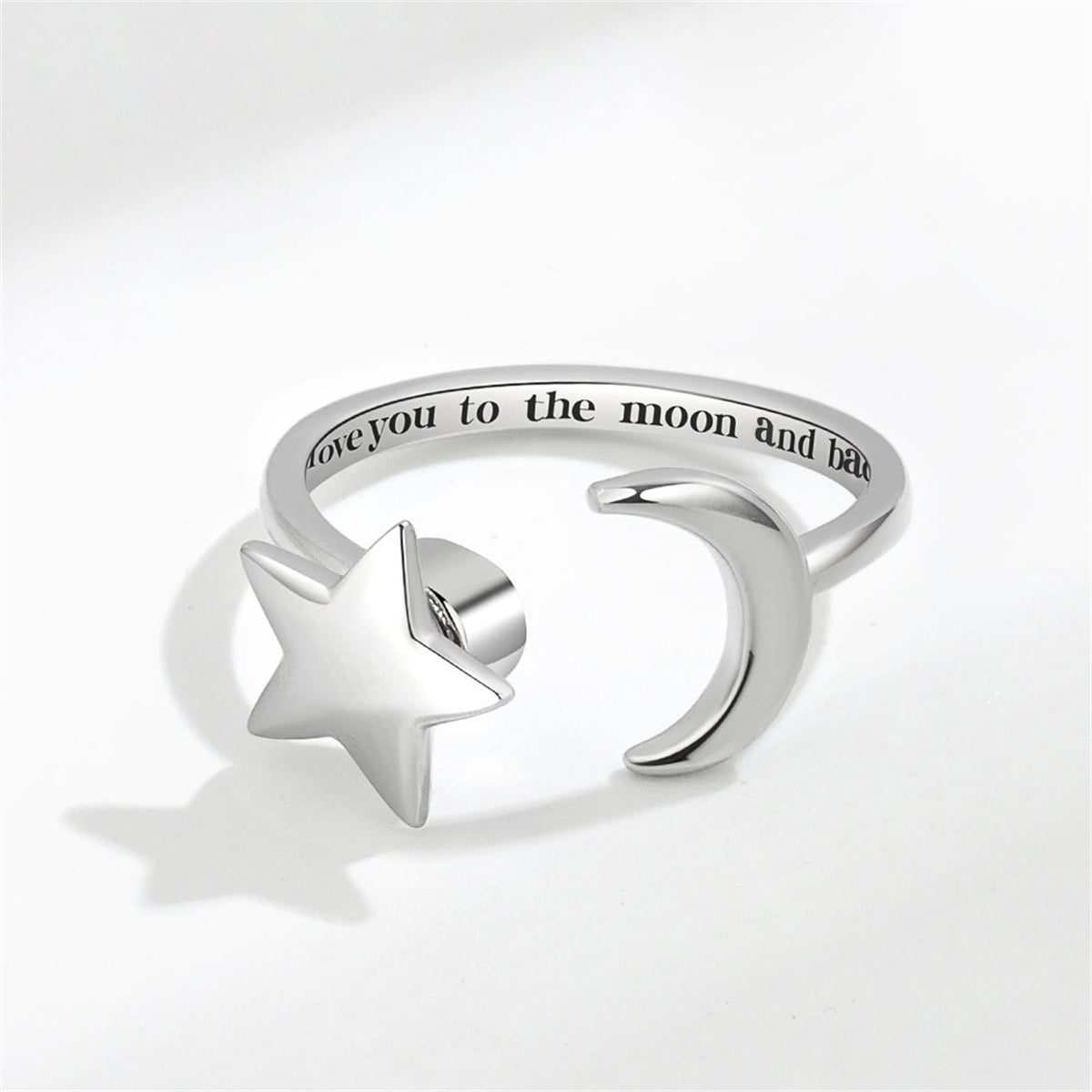 Silver-Plated 'Love You To The Moon' Star & Moon Bypass Ring