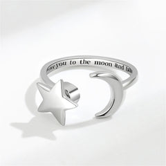 Silver-Plated 'Love You To The Moon' Star & Moon Bypass Ring